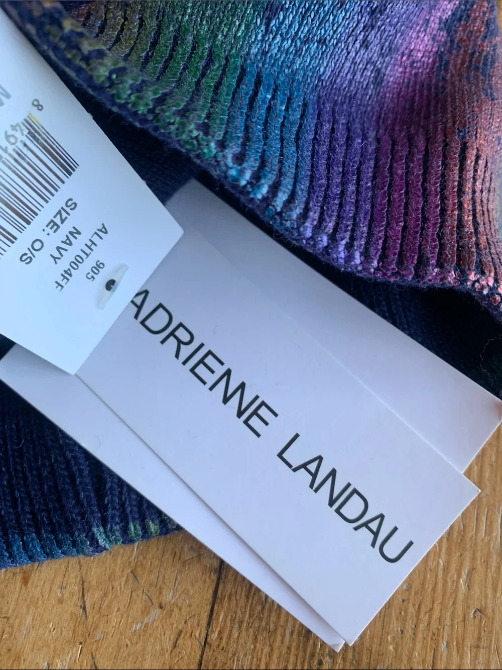 Adrienne Landau Womens Iridescent Navy Beanie with Pom
